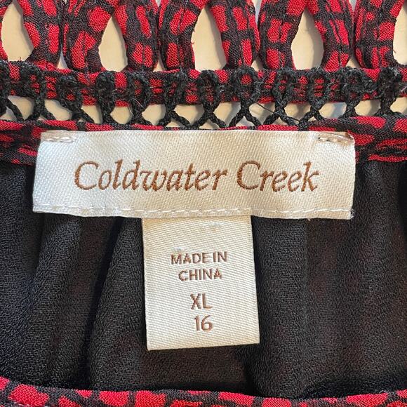 Coldwater Creek Celebration Blouse Womens XL Red & Black Checked Print Flowy Top - Picture 4 of 7
